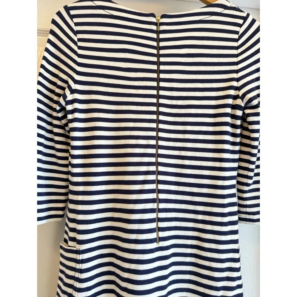Kate Spade Dress Womens 2 Navy Blue Striped 3/4 Sleeve Pockets Exposed Zip Shift